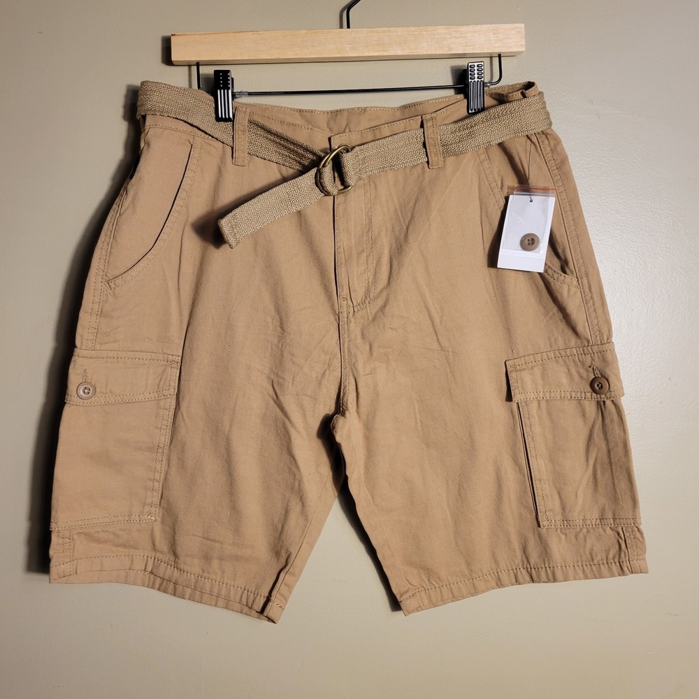 Ring of Fire‎ Men's Cargo Shorts Size 32 Khaki Belted Cotton Utility Pockets